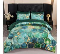 Duvet Cover 90×190cm - Teal Green Marble Watercolor Gold Geometric Honeycomb 3D Pattern Bedding Sets Duvet Cover Set with 1 Pillowcases 50x75cm / A-01