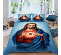 Duvet Cover 90×190cm - Virgin Mary and Jesus 3D Pattern Bedding Sets Duvet Cover Set with 1 Pillowcases 50x75cm / A-01