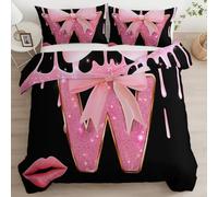 Duvet Cover and Pillowcase Set 200 x 200 cm, Cartoon Letters Bow Lips Bedding Sets for Kids Teens Comforter Cover Ultra Soft Bedroom Collection 2Pcs - Single or Double Black