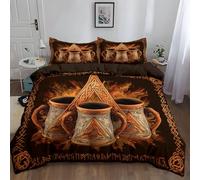 Duvet Cover and Pillowcase Set 200 x 200 cm Retro Style Wine Glasses Ethnic Patterns Bedding Sets for Kids Teens Comforter Cover Ultra Soft Bedroom Collection 3Pcs - Single or Double Dark Brown