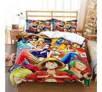 Duvet Cover Anime One Piece Luffy Pillowcase Bedding Anti-mite Soft 15% Cotton + 85% Microfiber (Style 08,220x230cm(King))