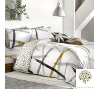 Appletree - Yellow & White Geometric Duvet Cover - King Bedding Size (230 x 220cm) - Soft 100% Cotton - Reversible Design - Piped Edge - Black & Ochre Triangle Shapes Bedding - Contemporary Bed Set