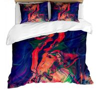 Duvet Cover Bedding Set - 100% Microfiber Polyester Duvet Set Double Size 3 Pieces, Hypoallergenic Quilt Cover Set + 2 Pillowcases, Blue Background Colorful Flow Interweaving Abstract Luxury Art Pr