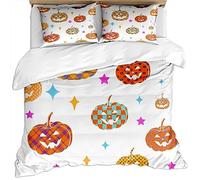 Duvet Cover Bedding Set - 100% Microfiber Polyester Duvet Set King Size 3 Pieces, Hypoallergenic Quilt Cover Set + 2 Pillowcases, Colorful Pumpkin Stars On White Background Halloween Creative Print