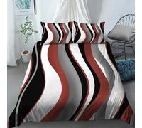Duvet Cover Bedding Set - 100% Microfiber Polyester Duvet Set Super King Size 3 Pieces, Hypoallergenic Quilt Cover Set + 2 Pillowcases, Red, Black And Gray Waves Simple Abstract Printed Pattern 260