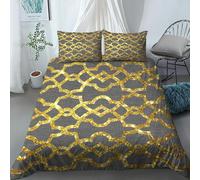 Duvet Cover Bedding Set - 100% Microfiber Polyester Duvet Set Super King Size 3 Pieces, Hypoallergenic Quilt Cover Set + 2 Pillowcases, Modern Stylish Geometric Texture Grey Gold Printed Pattern 26