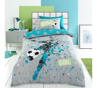 Duvet Cover Bedding Set Childrens Kids Goal Football Reversible Bedlam Grey Teal