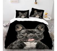 Duvet Cover Bedding Set Double Size, French Bulldog Decor Quilt Cover, Microfiber 3D Print Comforter Cover with Zipper, Soft & Cosy Breathable Comforter Covers, Black