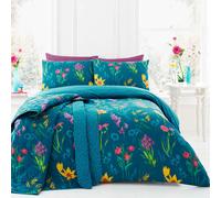 Duvet Cover Bedding Set Ingrid Floral Print Reversible By Dreams & Drapes Teal
