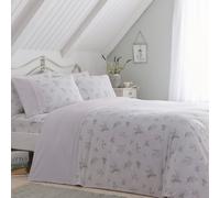 Dreams & Drapes White Floral Lavender Duvet Cover Set - King Size (230x220cm) - Vintage Botanical Bedding - Ruffle & Lace Trim - 1 Quilt Cover + 2 Pillowcases - Soft Cotton Blend - Elegant & Washable