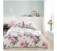 GC GAVENO CAVAILIA Floral Duvet Cover King Size (230x220cm) - Polycotton Duvet Set 3 Piece Bedding Bed Cover with Pillowcase - Washable Linen - Pink/Green