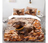 Duvet Cover Bedding Set Single Size, Dachshund Animal Decor Quilt Cover, Microfiber 3D Print Comforter Cover with Zipper, Soft & Cosy Breathable Comforter Covers, Brown