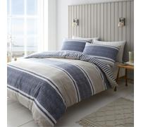 Catherine Lansfield Textured Banded Stripe Reversible Blue Duvet Cover & Pillowcase Set Blue