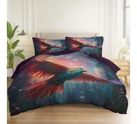 Duvet Cover Brushed Microfiber Fantasy Forest Birds Print, Reversible Bedding Sets with Zipper Closure for Bedroom Decoration 79" x 79" with 2 Pillowcases 20" x 30", Purple