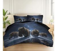 Duvet Cover Brushed Microfiber Surrealism Animals Bears Print, Reversible Bedding Sets with Zipper Closure for Bedroom Decoration 90" x 87" with 2 Pillowcases 20" x 30", Black