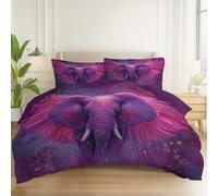 Duvet Cover Brushed Microfiber Surrealism Animals Elephants Print, Reversible Bedding Sets with Zipper Closure for Bedroom Decoration 79" x 79" with 2 Pillowcases 20" x 30", Purple