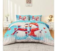 Duvet Cover Cartoon Christmas Snowman Love Heart Bedding 3PCS Duvet Cover Set Super King Soft Thick Printed Duvet Cover Set for Women Adults Red Green And Blue