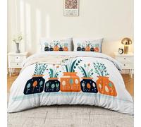 Duvet Cover Cartoon Vase Green Plants Bedding 3PCS Duvet Cover Set Super King Soft Thick Printed Duvet Cover Set for Women Adults Orange Green