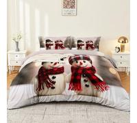 Duvet Cover Christmas Snowman Plaid Scarf Bedding 3PCS Duvet Cover Set Single Soft Thick Printed Duvet Cover Set for Women Adults Red White