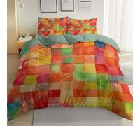 Duvet Cover Color Blocks Watercolor Art Duvet Cover Sets Premium Brushed Microfiber Rainbow Red Warm Yellow Ultrasoft Reversible Non Iron Luxury Bedding Set With Zipper Closure King