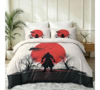 Duvet Cover Cot-bed Japanese Minimalist, White 100% Microfiber Duvet Cover Samurai Sunset Bird Withered Wood Bedding Set, with 2 Pillowcases Zip Closure