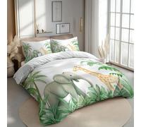 Duvet Cover Cot-bed Microfiber Bedding Set, Elephant, Giraffe And Palm Tree Pattern Print Duvet Quilt Cover & Pillowcase With Zipper Closure, Super Soft Bedding Set for Adult Kids Teens, White