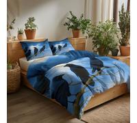 Duvet Cover Cot-bed Size 2 Pieces, Breathable Stylish Reversible Oil Painting Style Printed Duvet Cover Set Easy Care Soft Fantasy Art Black Raven Lightning Bedding Set for All Season