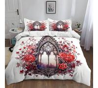 Duvet Cover Double 200 x 200 cm Bedding Set Breathable Microfiber Duvet Cover, Quilt Bedding Cover with 2 Pillowcases, Easy careWhiteSurreal Floral Frame