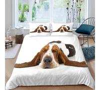 Duvet Cover double 3D Basset Hound Quilt Cover Soft Microfiber Comforter Cover With Zipper Closure Bedroom and 2 Pillowcase Dog Animal Bedding Set for Kids Teens and Adults