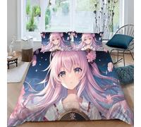 Duvet Cover double 3D Japanese Animation Quilt Cover Soft Microfiber Comforter Cover With Zipper Closure Bedroom and 2 Pillowcase Anime Girl Bedding Set for Kids Teens and Adults
