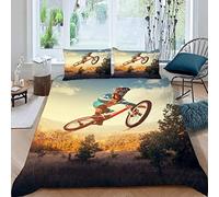 Duvet Cover Double Athletics Mountain Bike Patterned 3D Printed Athletics Mountain Bike Bedding Double Bed Set Microfibe Bedding Set Quilt Cover 200x200 cm and 2 pillow covers 50x75 cm with Zipper