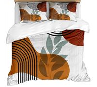 Duvet Cover Double Bed - 3D Orange Leaf Line Combination Simple Art Printed Bedding Set 3 Pcs With Zipper Closure, Ultra Soft Easy Care Microfiber Quilt Covers 200X200Cm With 2 Pillowcases 50X75Cm