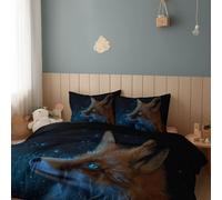 Duvet Cover Double Bedding Double Fox Space Starry Sky Brushed Microfiber Duvet Covers with 2 Pillowcase 3 PCs - Hypoallergenic Luxury 200 x 200 cm Super Soft, Easy CareBlack