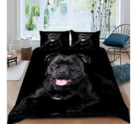 Duvet Cover Double Black, Soft Microfiber Bedding Set, Staffordshire Bull Terrier Duvet Cover 200x200cm and 2 Pillowcases 50x75cm with Zipper, Bedroom Decor Bedding