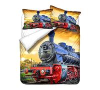 Duvet Cover Double Child Adult 3D Train Digital Printing Duvet Cover Black Gray Retro Steam Train Theme Bedding Set Microfiber Duvet Set Train Track Pillow Case (Yellow,200 x 200 cm)