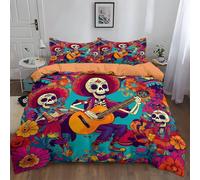 Duvet Cover Double Reversible Day Of The Dead Traditional Mexico Skull Pattern Bedding Duvet Cover with Zipper Orange Color Quilt Cover for All Seasons 200 x 200 cm Soft Adults & Kids Duvet Covers