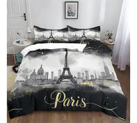 Duvet Cover Double Set 3 Piece Soft Brushed Microfiber Quilt Cover Bedding Set with Pillowcases, Duvet Cover Elegant Watercolor Paris For Girls Teen Women Bedroom Decoration Black Gold