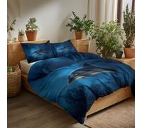 Duvet Cover Double Size 3 Pieces, Breathable Stylish Reversible Poster Art Printed Duvet Cover Set Easy Care Soft Vintage Style Misty Dolphin Bedding Set for All Season