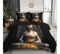 Duvet Cover Double Size,Comforter Covers with Reversible 3D Printed,3pc 100% Washed Microfiber Soft Realistic Buddha statue golden lotus Bedding Set with Zipper & Ties(2 Pillow Cases),Buddha statues