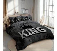 Duvet Cover Double Size Simple Crown Letters Printed Duvet Cover Set Soft Breathable Microfiber 200 x 200 cm Reversible Bedding Set Include 1 Quilt Cover with 2 Pillow Cases Grey