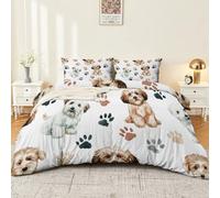 Duvet Cover Double Size Watercolour Cute Paw Print Printed Bedding Set with Zipper Closure, Soft Reversible White Bedding Comforter Quilt Cover with Pillowcases