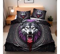 Duvet Cover Double Size Wolf Compass Bedding Set Soft Comforter Microfiber With 2 Pillowcases 50x75cm Retro Runes 3D Printed Quilt Cover With Zipper Closure For Kids Aldult