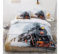 Duvet Cover double Soviet Steam Train 3d Printed Colorful Quilt Cover with Zipper Closure and Pillowcase Retro Locomotive Bedspread Cover Ultra Soft Microfiber Bedding Set for Children Adult