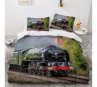 Duvet Cover double Steam Train 3d Printed Colorful Quilt Cover with Zipper Closure and Pillowcase Retro Locomotive Bedspread Cover Ultra Soft Microfiber Bedding Set for Children Adult