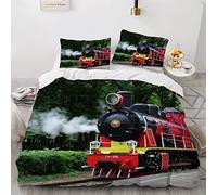 Duvet Cover double Steam Train 3d Printed Colorful Quilt Cover with Zipper Closure and Pillowcase Retro Locomotive Bedspread Cover Ultra Soft Microfiber Bedding Set for Children Adult