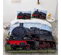 Duvet Cover double Steam Train 3d Printed Colorful Quilt Cover with Zipper Closure and Pillowcase Retro Locomotive Bedspread Cover Ultra Soft Microfiber Bedding Set for Children Adult