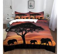 Duvet Cover Double Sunset Elephant Outline 3D Printed Bedding Set Adult Women Girls Comforter Cover 3 Pieces Black,Orange Decor Comforter Set with Zipper Ties For Bedroom Decor
