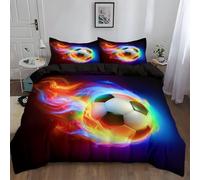 Duvet Cover Fantasy Fire Football 230 x 220 cm King Breathable Microfiber Duvet Cover Set, Easy care Non Iron Quilt Bedding Cover with 2 Pillowcases 50 x 75 cm, Black