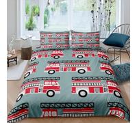 Duvet Cover Fire Truck Firefighter 3 Pieces Soft Easy Care Microfiber Bedding Set With Zipper Closure 3D Printed Comforter Cover With 2 Pillowcases For Adults And Children Single 90X190-963G919H703F
