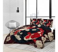 Duvet Cover for Kids Bedding Set Single with 2 Pillow - Cosy Lightweight Coverless brushed microfiber Multicolor Japanese Style Koi Fish Flowers Duvet Quilt for All Seasons, Machine Washable